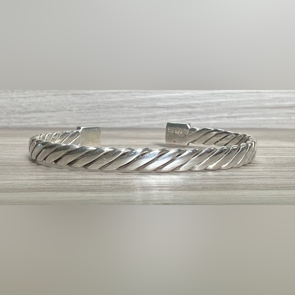 Vintage Handmade Sterling Silver & 18K Yellow Gold Twisted Cuff Bracelet - Picture 4 of 8